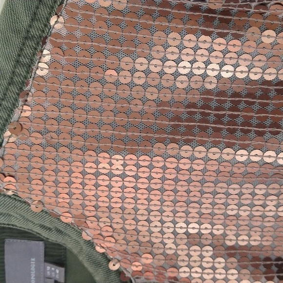 Anthropologie army green bronze metallic oversized shirt jacket size 8 - Picture 3 of 8